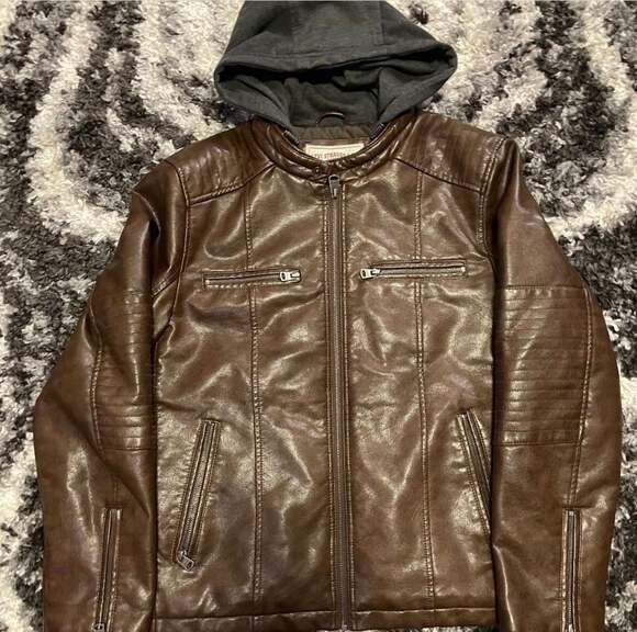 Levi's Other - Levi's Men's Brown Faux-Leather Hooded Racer Jacket
